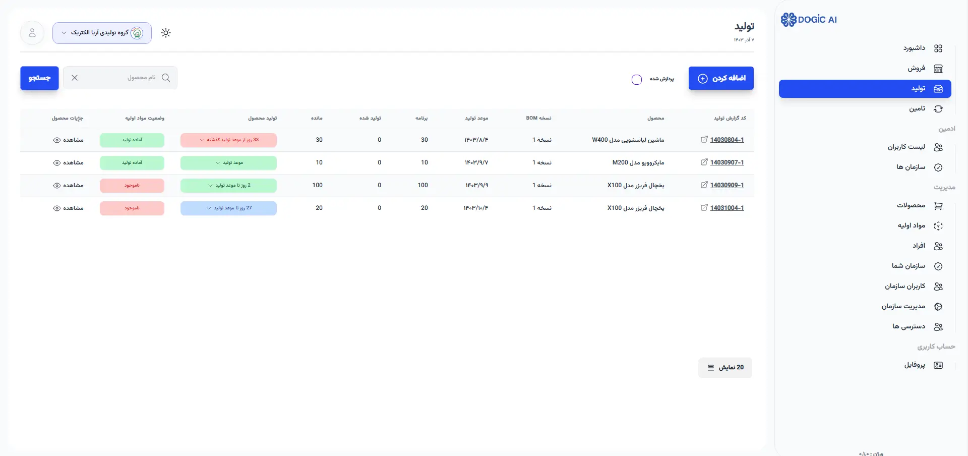 کنترل تولید با Dogic MRP